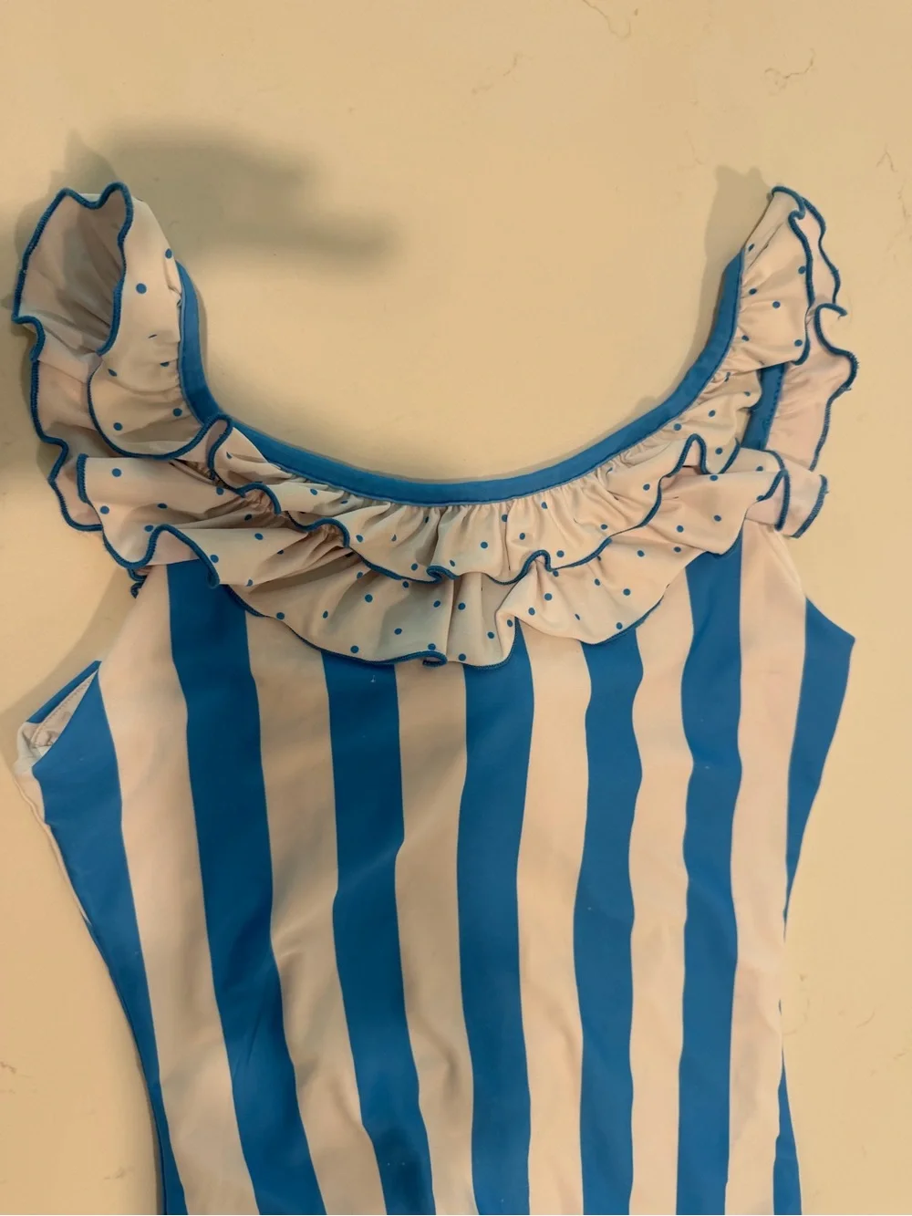 SweetHoney Blue & White Striped Ruffle One-Piece Swimsuit